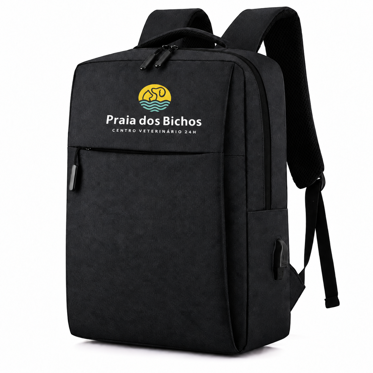 Mochila mais vendida preta com entrada USB e compartimento para notebook, modelo para personalização empresarial